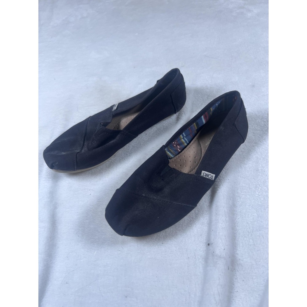 TOMS Shoes Womens Size 8 Black Classic‎ Alpargata Canvas Slip On Flats Casual